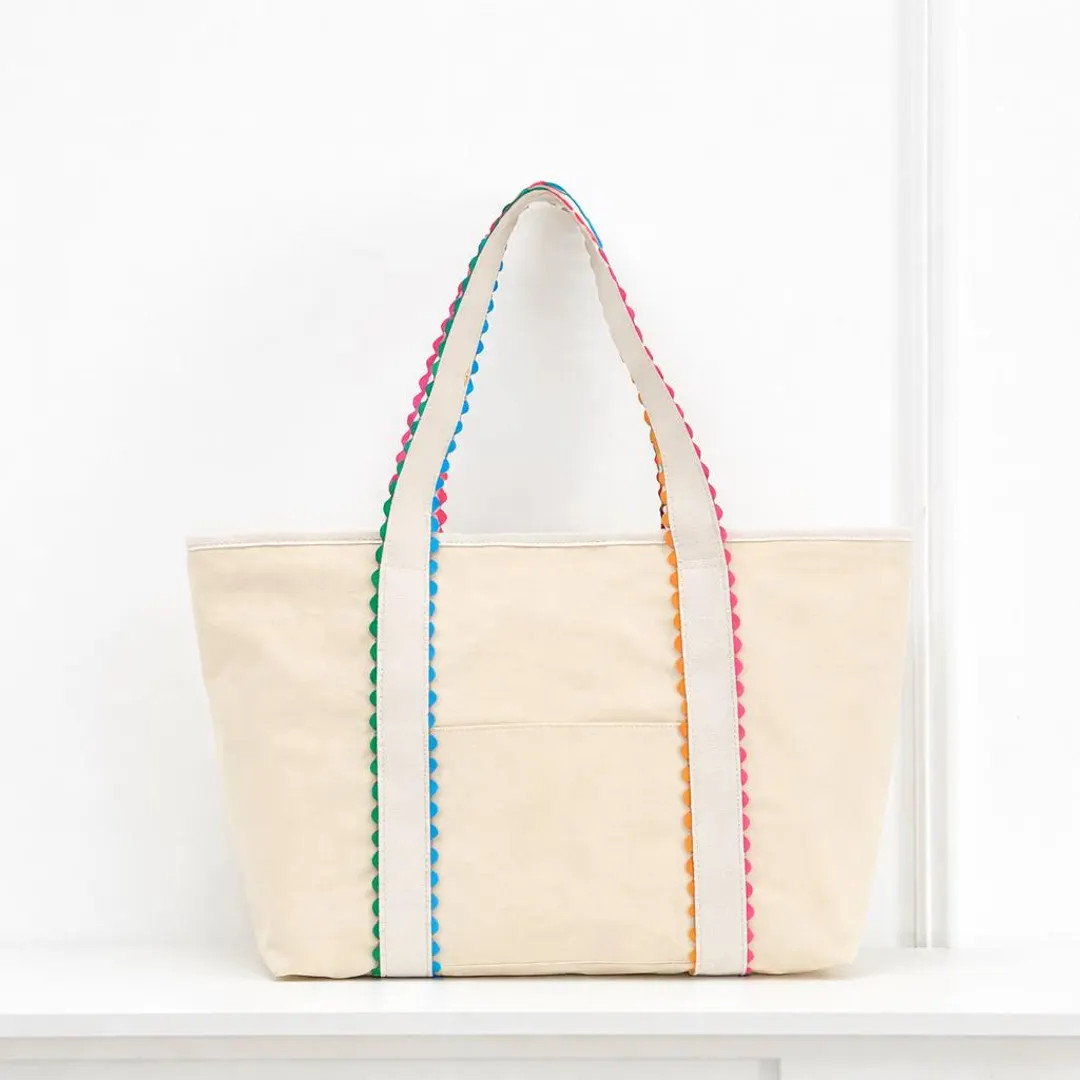 Personalized Ric Rac Canvas Tote Bag, Monogram Beach Tote, Colorful Initial Summer Pool Bag, Teac... | Etsy (DACH)