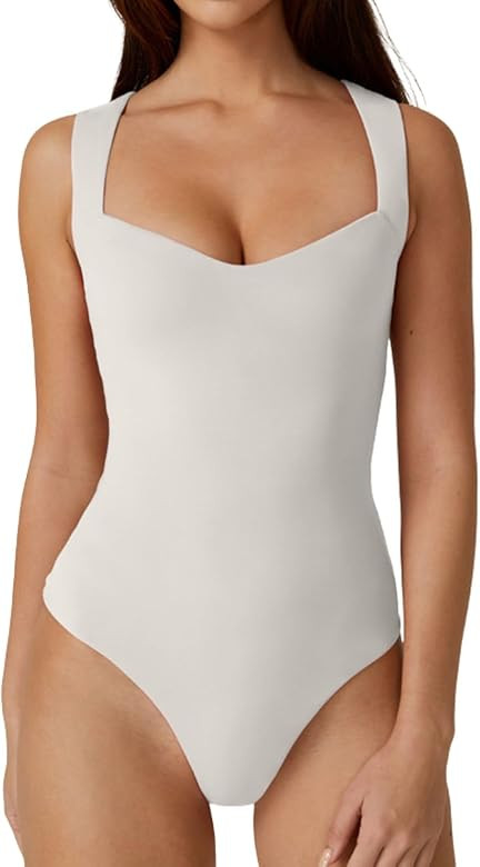 QINSEN Women's Sweetheart Neck Trendy Sleeveless Tank Top Stretch Bodycon Bodysuit Shirts | Amazon (US)