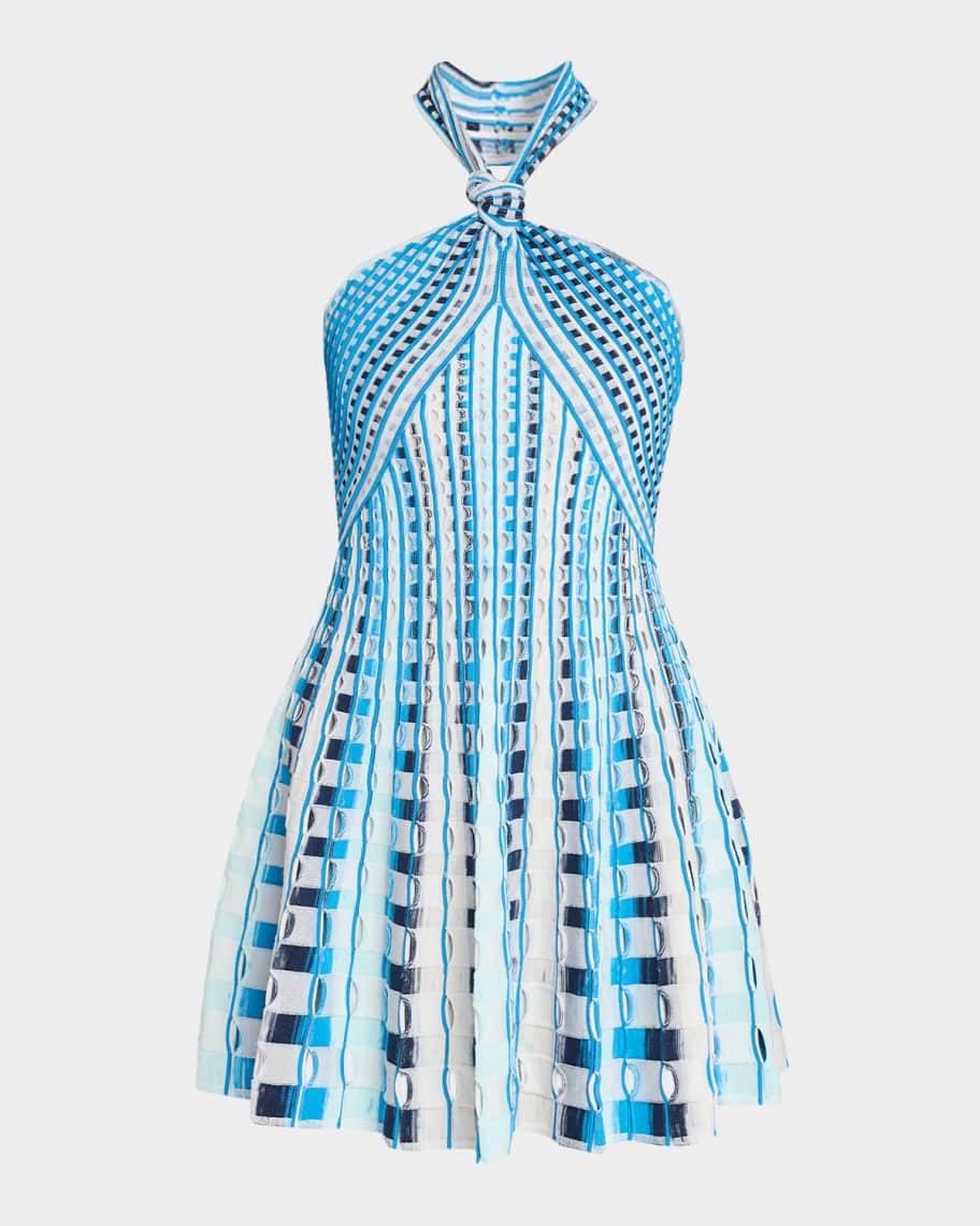 SIMKHAI Jenna Eyelet Halter Mini Dress | Neiman Marcus