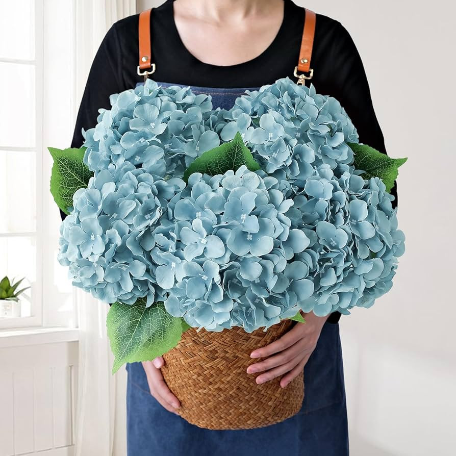 Grey Blue Large Lifelike Silk Artificial Hydrangeas, 5Pcs 20Inch Full Fake Flowers for Bouquet Ta... | Amazon (US)