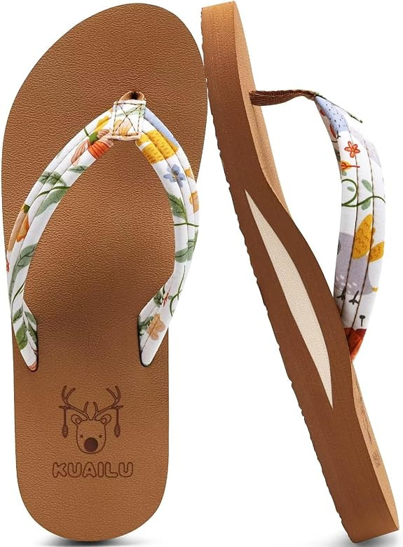 KuaiLu Womens Arch Support Flip Flops Ladies Comfort Lightweight Soft Yoga Mat Cushion Walking Th... | Amazon (US)
