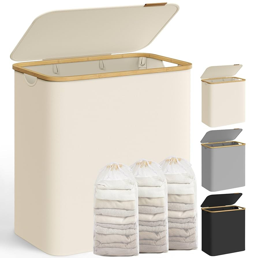 SONGMICS Wäschekorb mit Deckel, Wäschesammler mit 3 Fächern, 150 L, herausnehmbarer Wäschesac... | Amazon (DE)