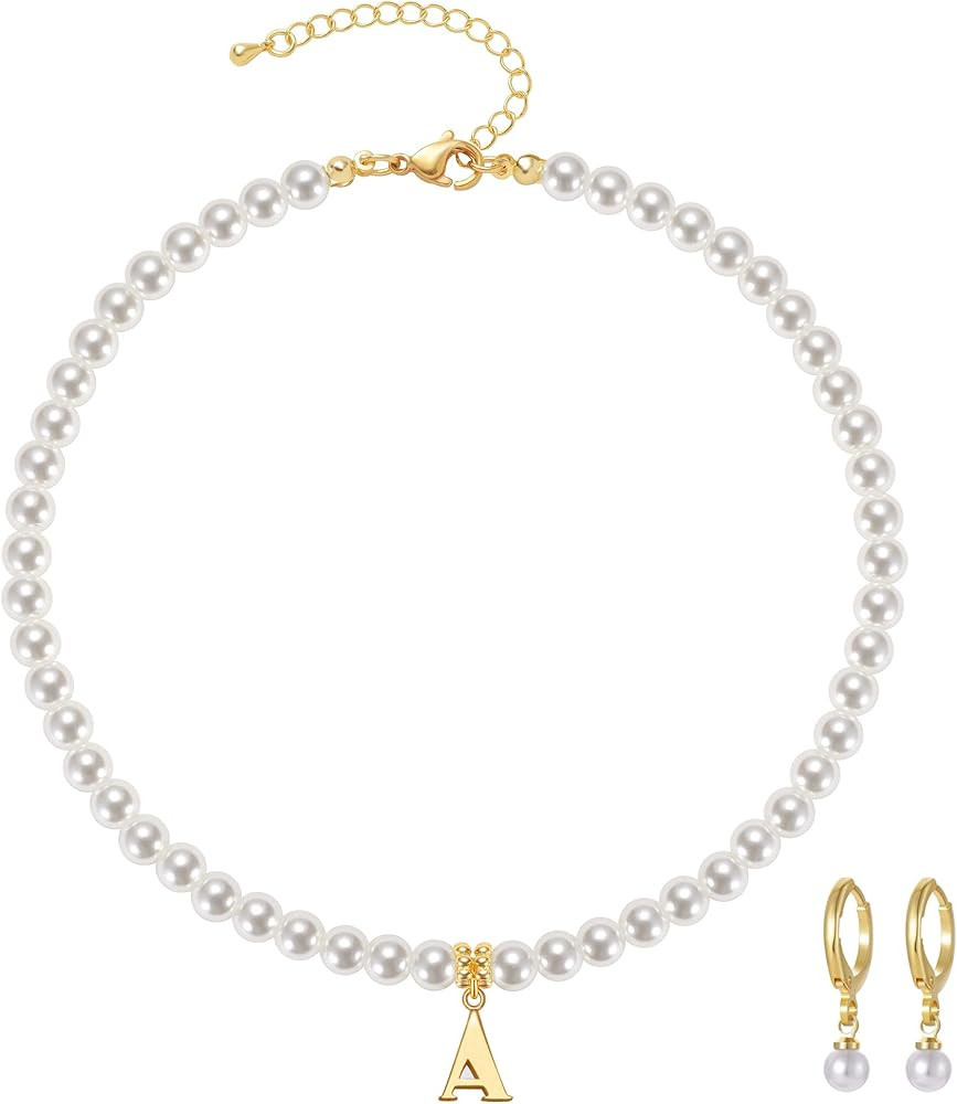 Casfine Pearl Necklaces for Women, Faux Pearl Choker Necklace And Earring Set Jewelry Gifts Mothe... | Amazon (US)