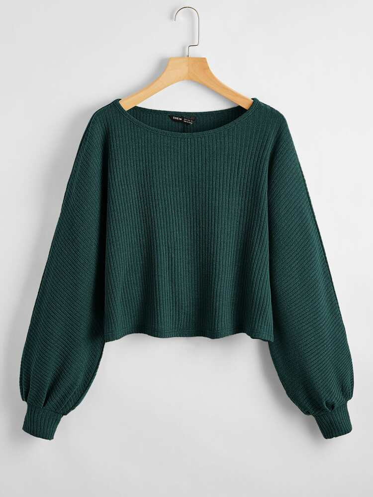 SHEIN Ribbed Long Sleeve Semi-Cropped Tee | SHEIN