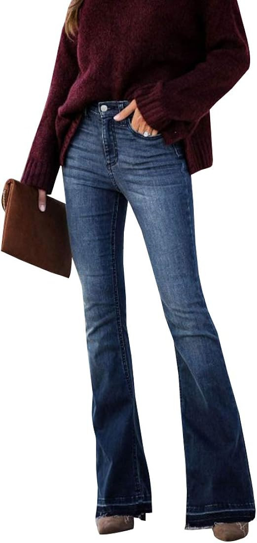 LONGBIDA Skinny Bell Bottom Jeans High Waisted Stretch Straight Slim Fit Denim Pants | Amazon (US)