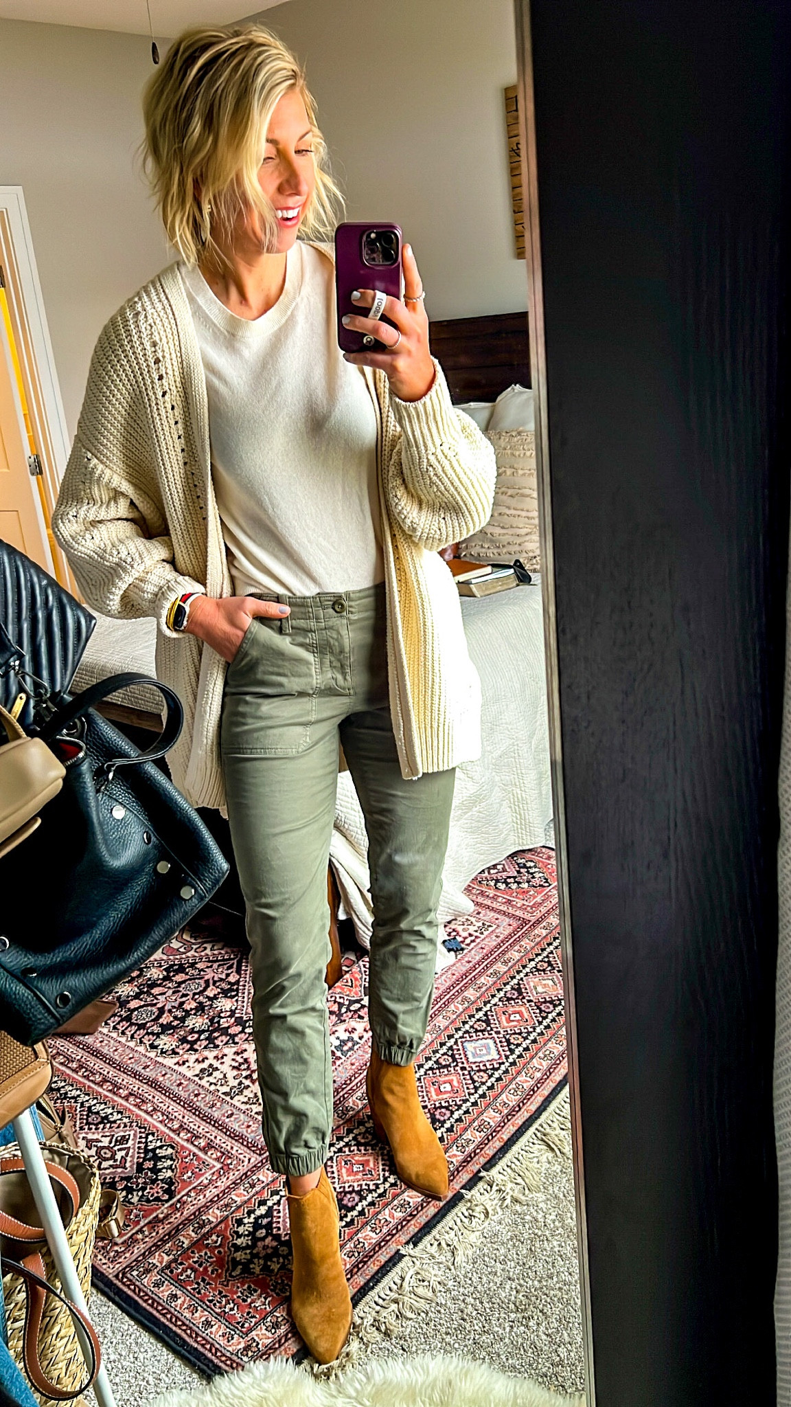 What I wore today to church: slim utility pants, white tee, cozy, cardigan, booties

These utility pants fit like a dream they have a ton of stretch! I would recommend going up one size as they do run small! 

#LTKFind #LTKGiftGuide #LTKstyletip