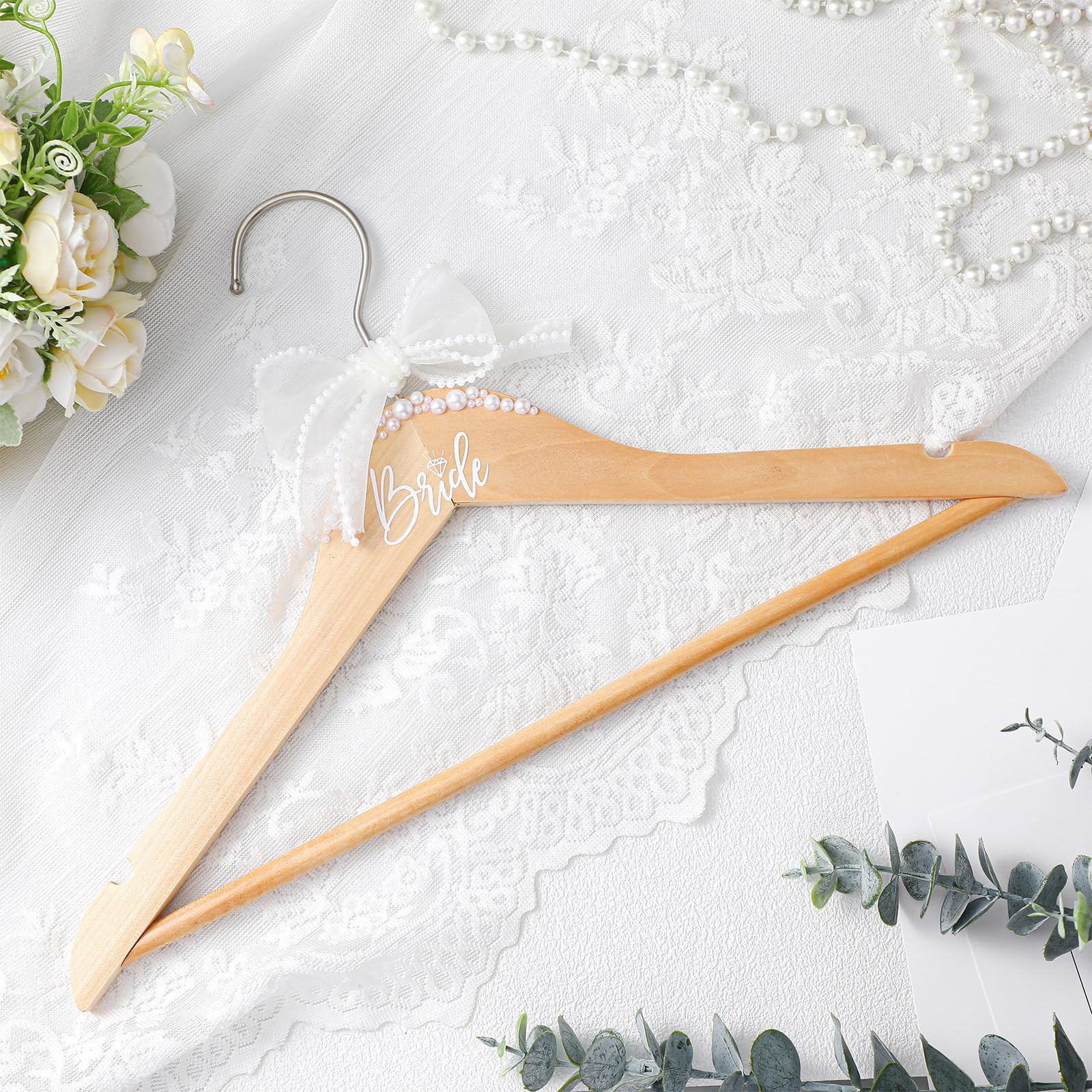 Bride Wedding Dress Pearl Mrs. Hanger with Pearl Ribbon Bow Elegant Wooden Dress Hanger to Be Ide... | Amazon (US)