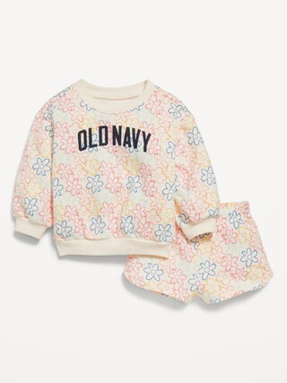 Printed Logo-Graphic Fleece Sweatshirt and Shorts Set for Baby | Old Navy (US)