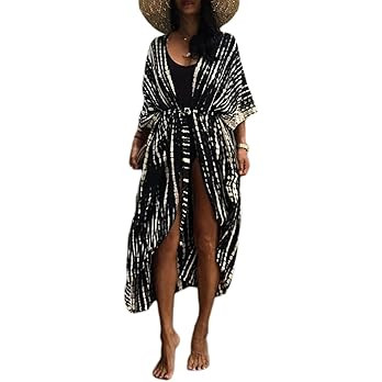 Bsubseach Stylish Tie Dye Open Front Long Kimono Swimsuit Cover up for Women | Amazon (US)