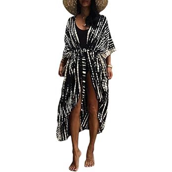 Bsubseach Stylish Tie Dye Open Front Long Kimono Swimsuit Cover up for Women | Amazon (US)