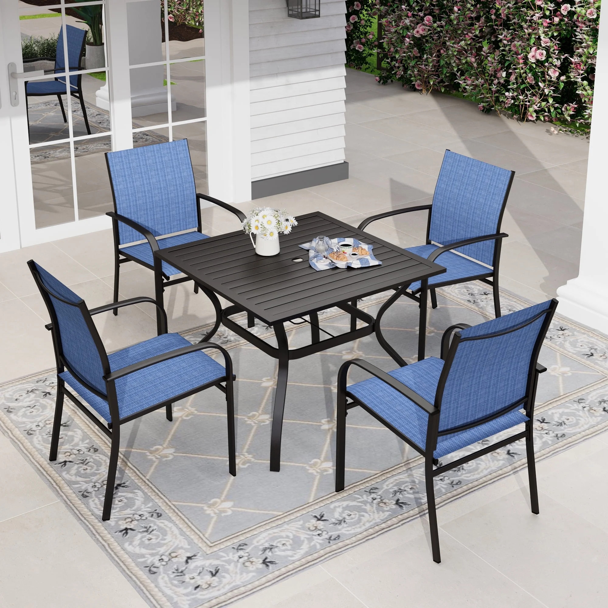 Sophia & William 5-Piece Patio Dining Set Outdoor Metal Square Table Set with 4 Textilene Chairs-... | Walmart (US)