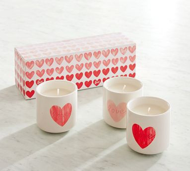 Watercolor Heart Scented Candle Gift Set - Vanilla & Tobacco | Pottery Barn | Pottery Barn (US)