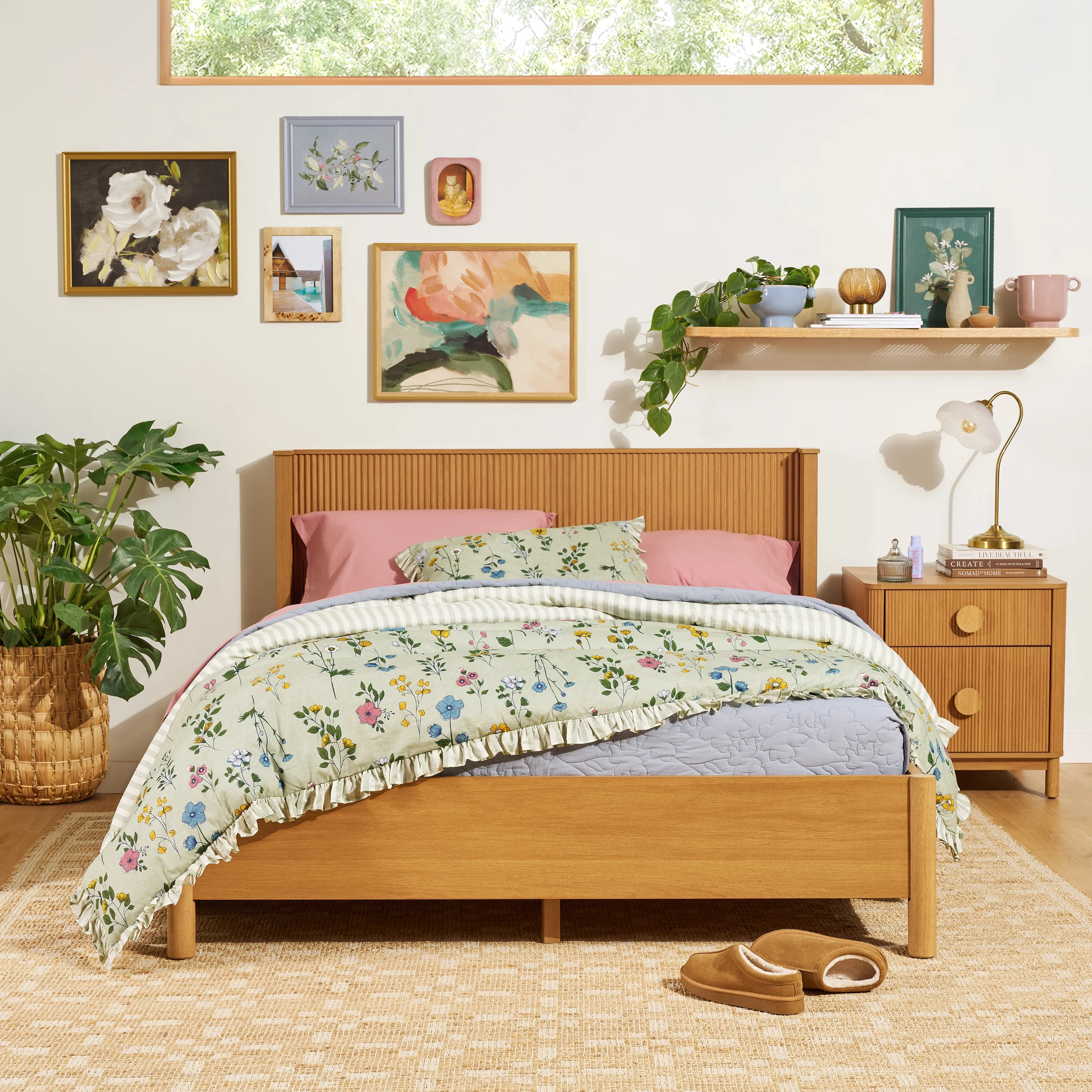 Beautiful Wrap Me Up Fluted Queen Bed by Drew Barrymore, Warm Honey Finish | Walmart (US)