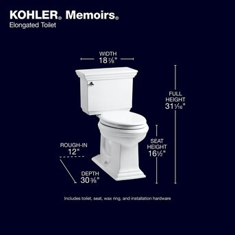 KOHLER Memoirs White Elongated Chair Height 2-piece WaterSense Soft Close Toilet 12-in Rough-In 1... | Lowe's