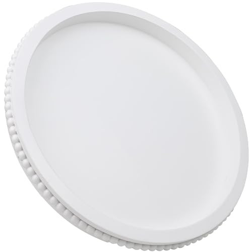 Hrastany Round Wood Serving Tray with Beaded, 13” Rustic Wooden Decorative Coffee Table Tray for Centerpiece, Ottoman, Farmhouse Circle Trays for Counter, Living Room, Home Decor (White) | Amazon (US)