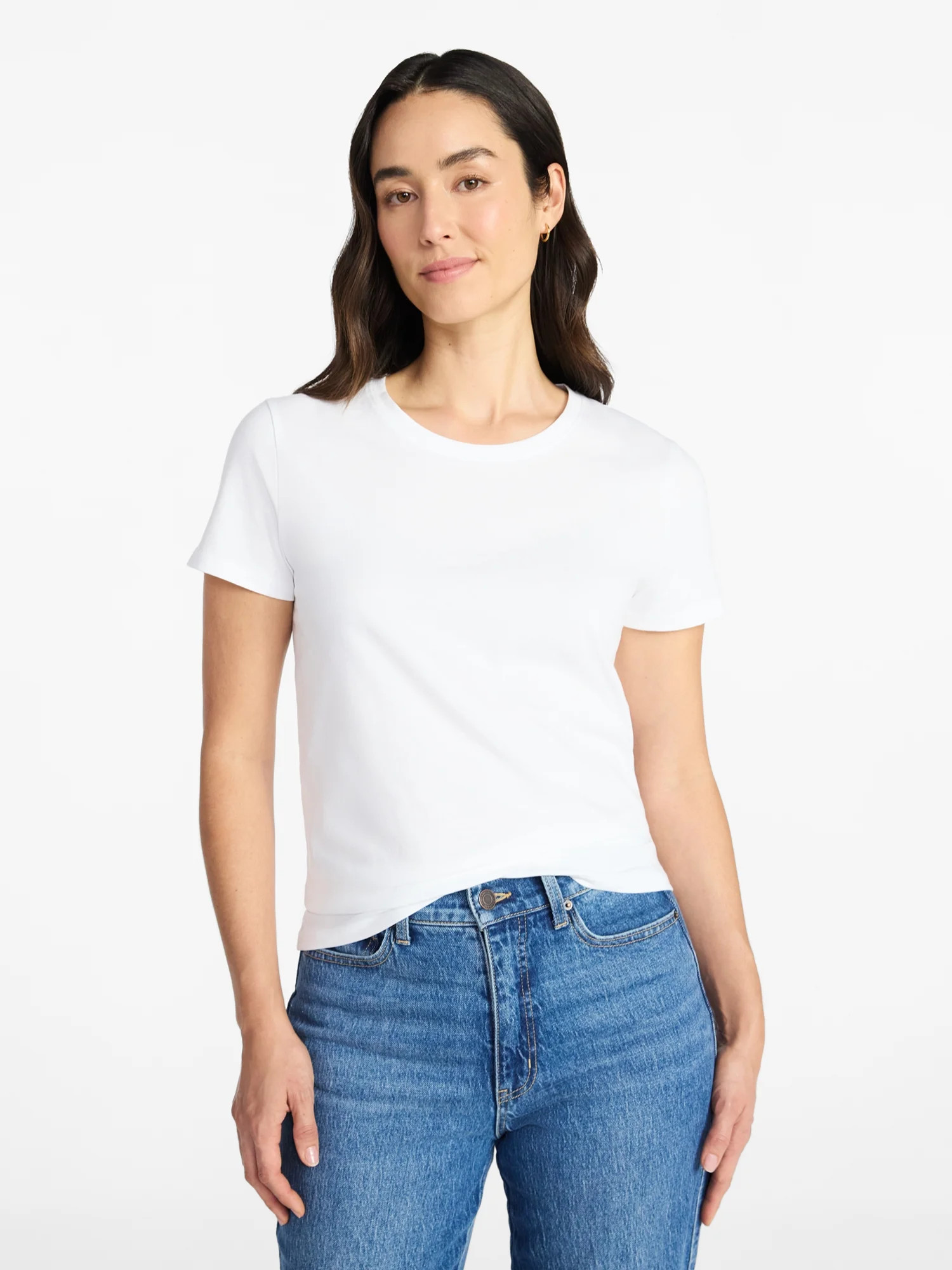 Time and Tru Women's Cotton Crewneck Tee with Short Sleeves, Sizes XS-XXXL | Walmart (US)