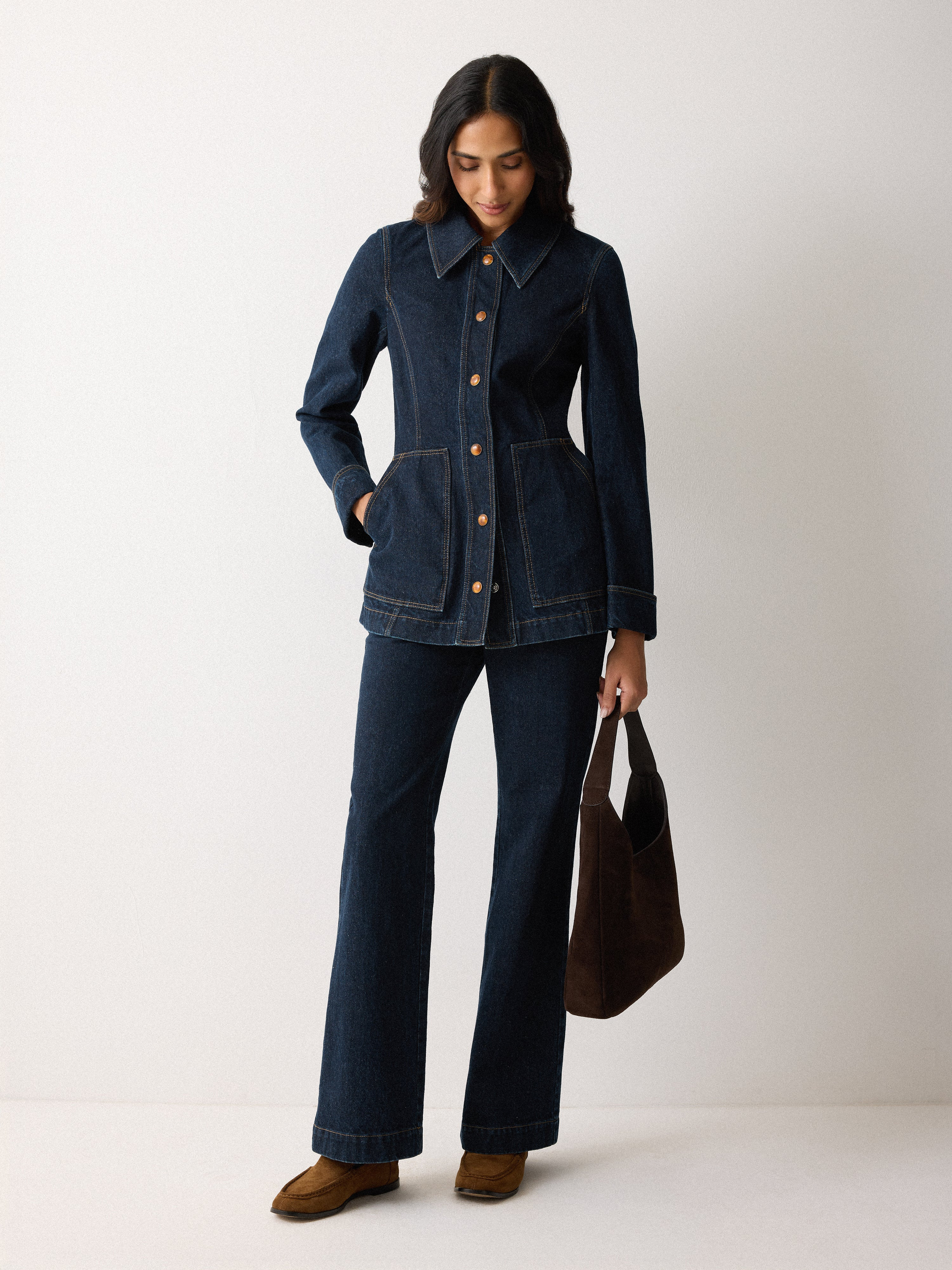 Denim Tailored Bootleg Trouser | Indigo | Jigsaw (UK)