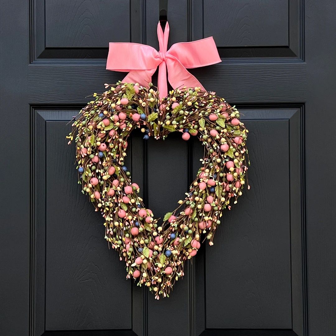 Heart Wreath  Pastel Pink Heart Decor  Spring Berry Wreath - Etsy | Etsy (US)