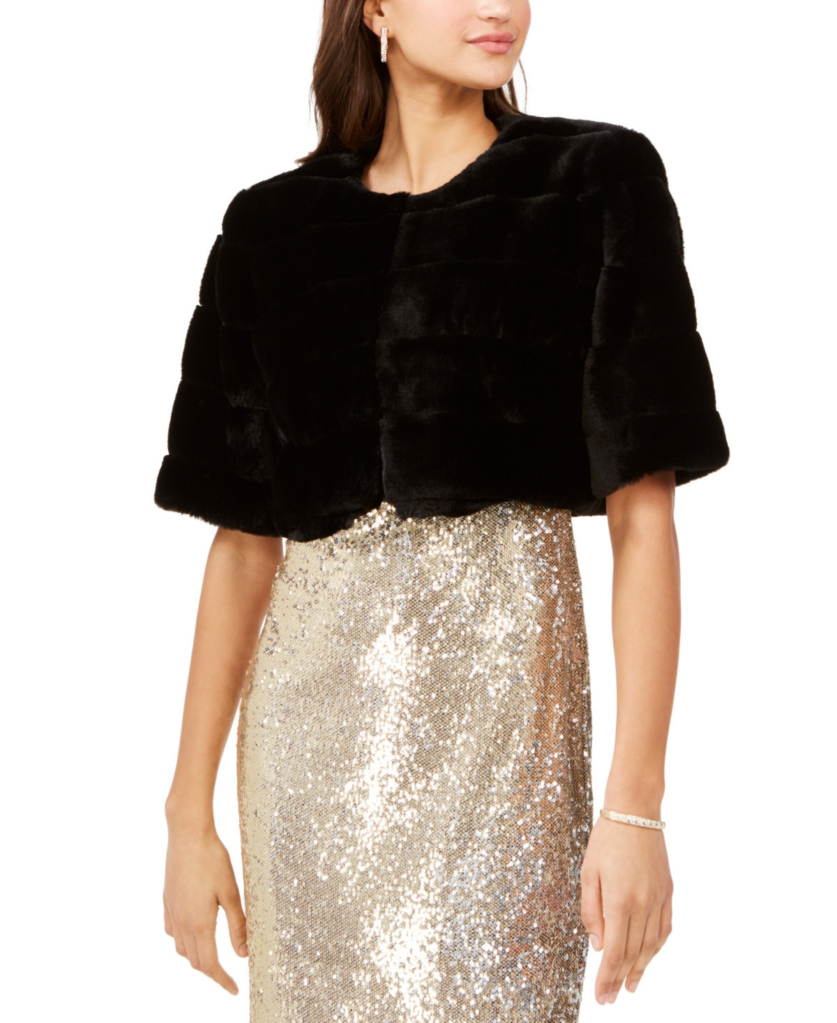 Eliza J Black Faux-Fur Jacket - BLACK | Macy's