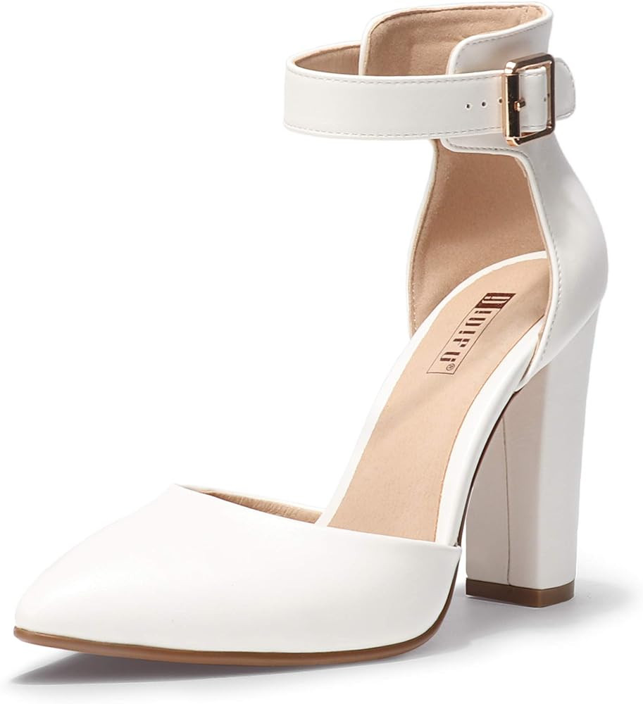 IDIFU Women's IN4 Pedazo High Block Heels Pumps Pointed Closed Toe Ankle Strap Dress Wedding Shoe... | Amazon (US)