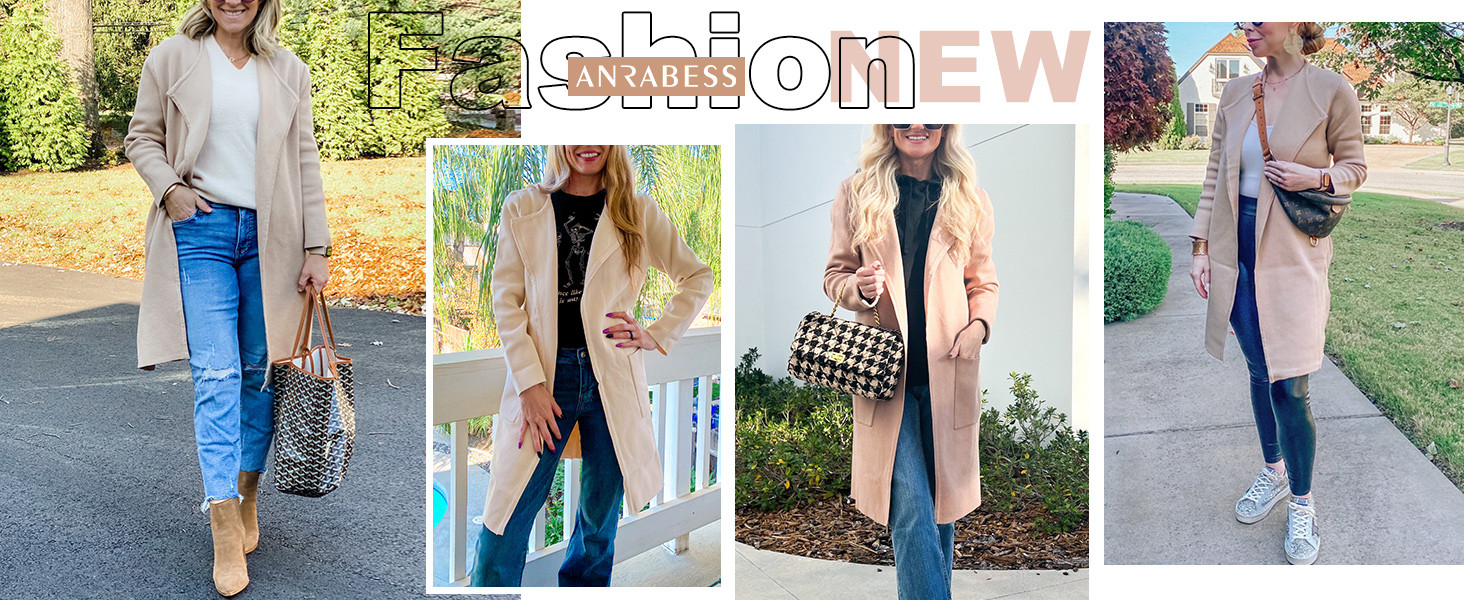 ANRABESS Women's Open Front Knit Cardigan Long Sleeve Lapel Casual Solid Classy Sweater Jacket | Amazon (US)