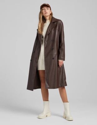 Bershka faux leather trench coat in chocolate brown  | ASOS | ASOS (Global)