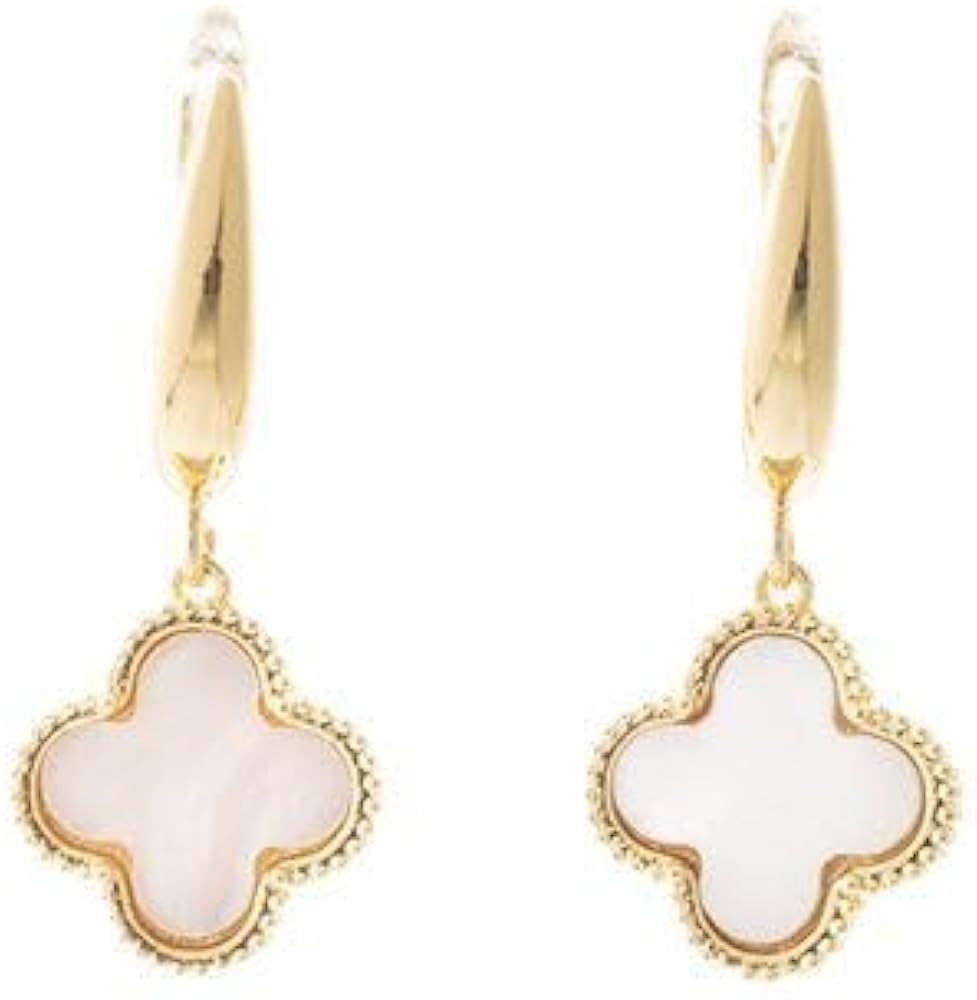 Four-Leaf Clover Stud Earrings, Hypoallergenic Stainless Steel, White, Sensitive Ears | Amazon (UK)