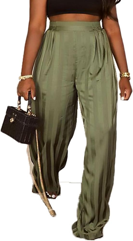LAJIOJIO Palazzo Pants with Pockets for Women Dressy, Solid Color High Waist Knit Wide Leg Lounge... | Amazon (US)