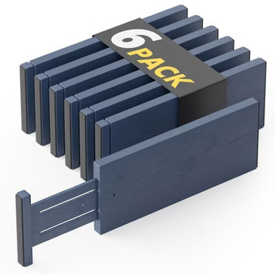 Set of 6 Bamboo Dresser Drawer Dividers: Adjustable from 12.5” to 17”, Navy Blue | Target