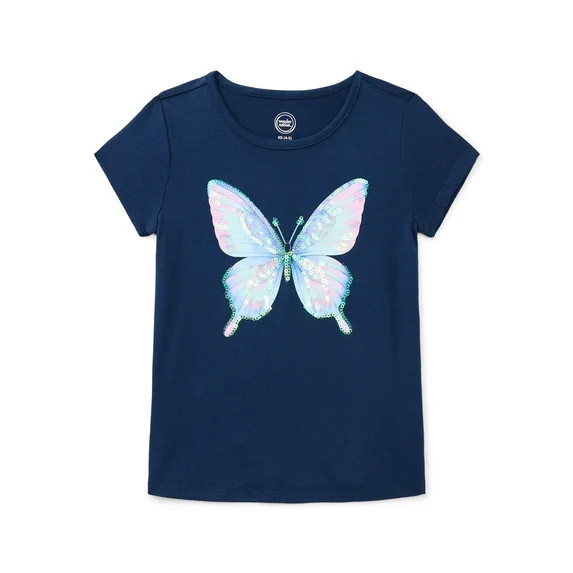 Wonder Nation Girls Embellished Graphic Tee with Short Sleeves, Sizes 4-18 & Plus | Walmart (US)