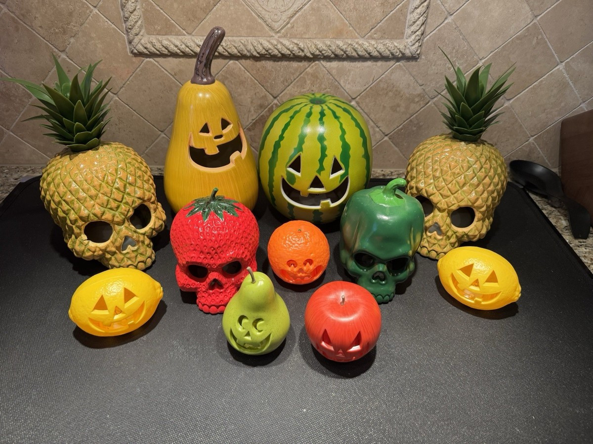 Target Hyde &amp; EEK 11pc LED Fruit Skull Jack O Lantern Halloween Decor Lot Rare | eBay US