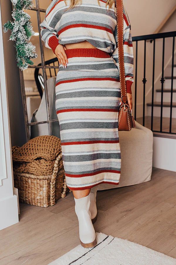 Mulled Wine Stripe Sweater Skirt Curves | Impressions Online Boutique