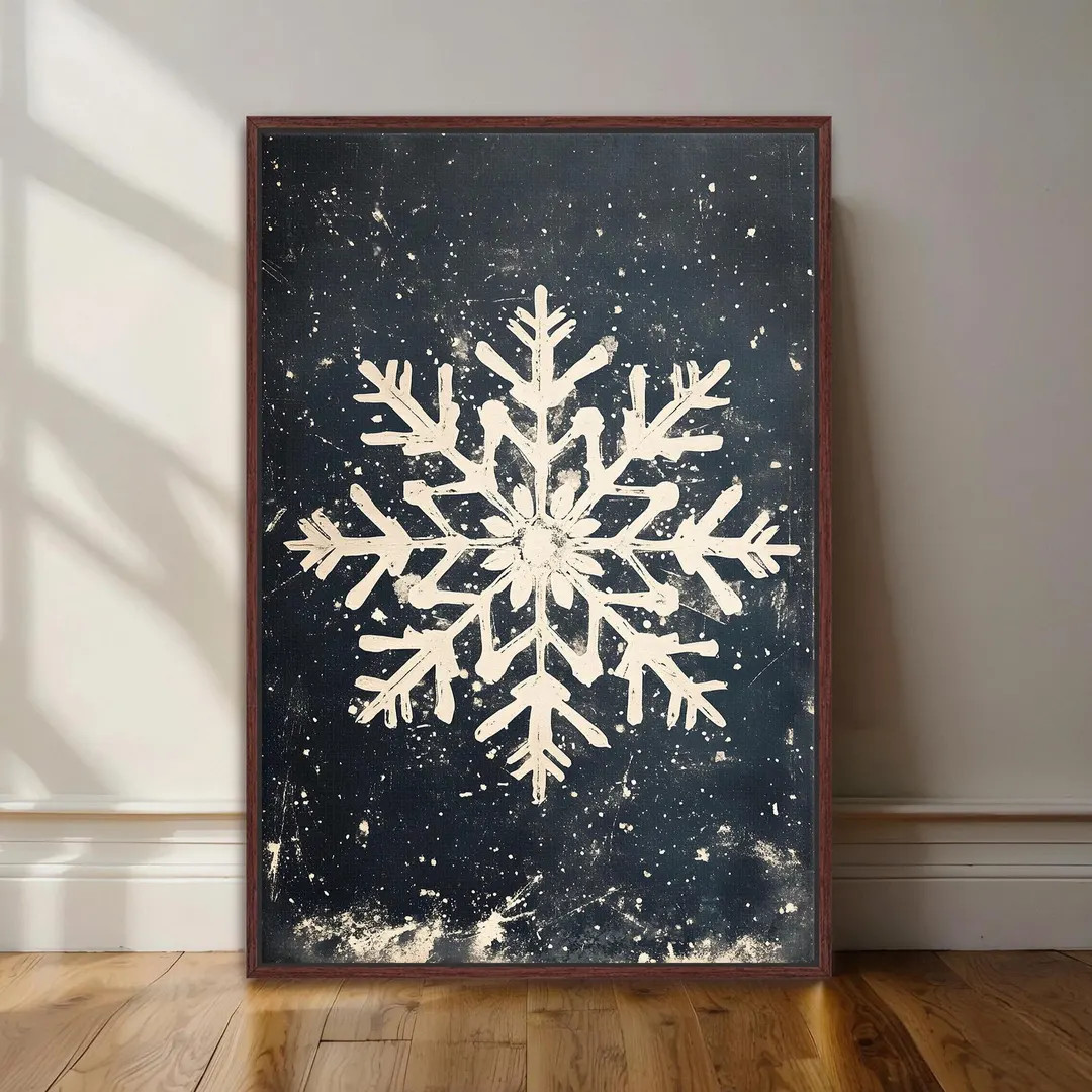 Vintage Snowflake Framed Canvas Wall Art, Rustic Farmhouse Home Decor, Winter Holiday Print on Ca... | Etsy (US)