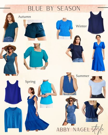 Autumn = Warm Navy, Kingfisher, Peacock 
Winter= Navy, Royal, Electric, Turquoise, Lagoon
Spring = Bright Navy, Oxford, Turquoise, Bright Blue 
Summer = Powder, Sky, Cornflower, Airforce, French Navy