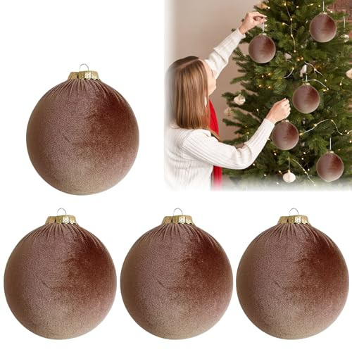 4Pcs Velvet Christmas Ornaments, 6" Oversize Coffee Flocked Christmas Ornaments for Christmas Tree, Large Shatterproof Xmas Bulbs Decorations Velvet Balls for Home Xmas Wedding Party Decor | Amazon (US)