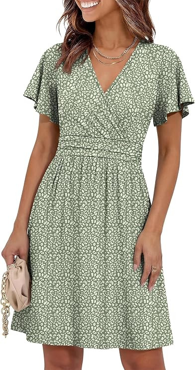 Prinbara Womens Summer Dresses 2026 Casual Floral Wrap V Neck Short Sleeve Beach Wedding Guest Sh... | Amazon (US)