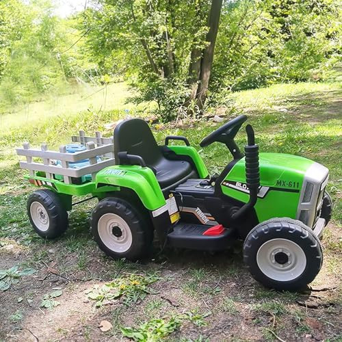 SEHOMY Kids Ride on Tractor with Trailer and 25W Dual Motors, 12V Battery Powered Electric Kids Car Vehicle Toys with Remote, 3-Gear-Shift, Music, LED Lights,USB, Power Wheels for Boys Green | Amazon (US)