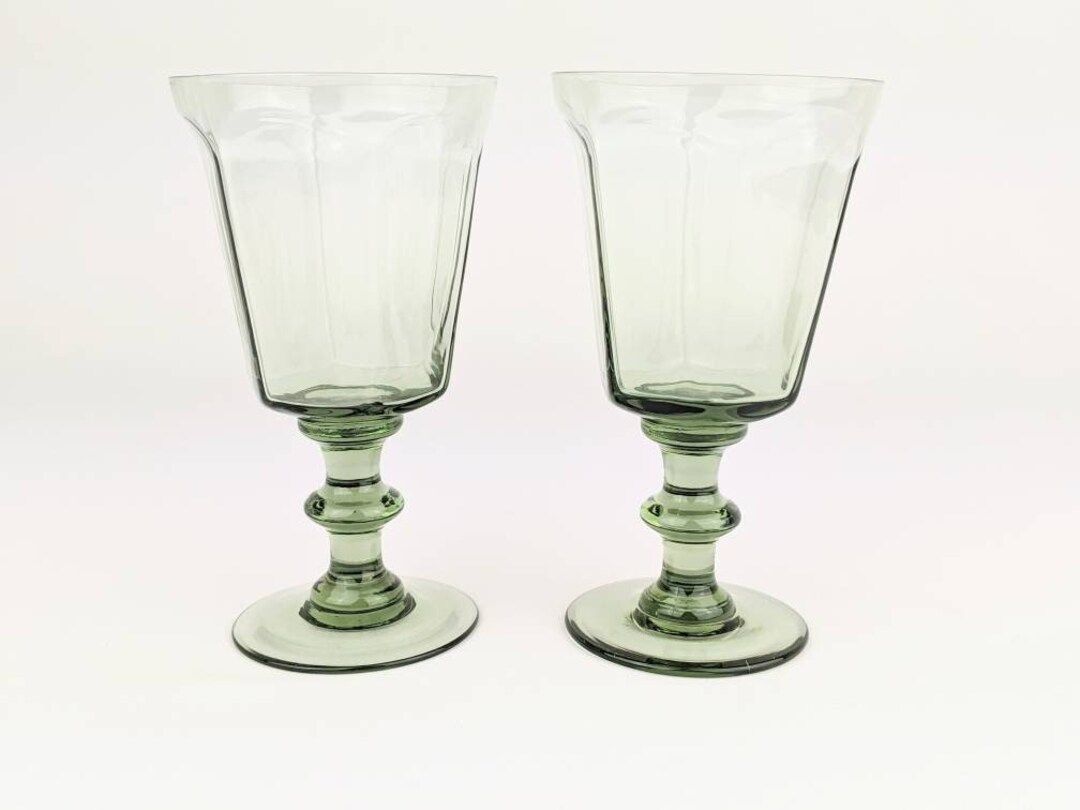 Pair of Pale Green Glass Dinner Water Goblets | Elegant Vintage Dinner Glasses | Footed Lenox Ant... | Etsy (US)