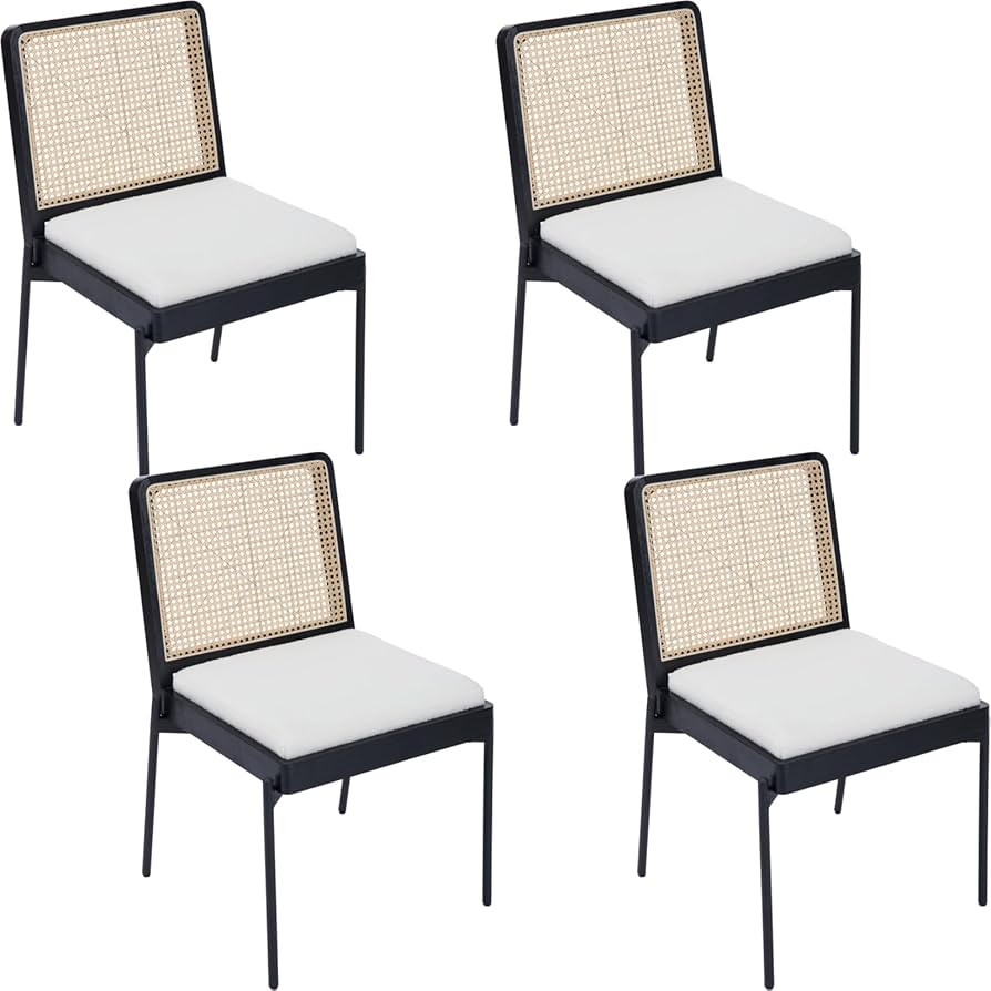 Mid-Century Dining Chairs Set of 4, Accent Sherpa Fabric Side Chairs with Rattan Backrest Metal L... | Amazon (US)