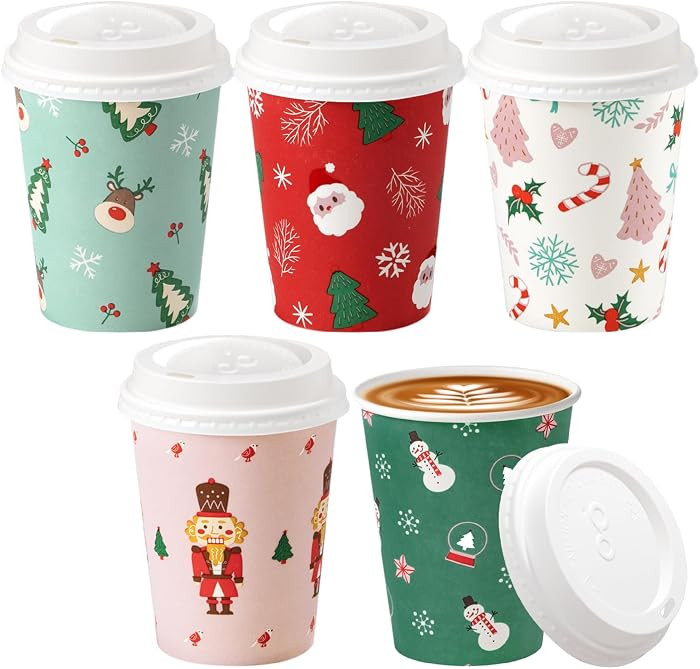 Fit Meal Prep 50 Pack 8 oz Christmas Disposable Coffee Cups with Lids, Premium To Go Paper Cups, ... | Amazon (US)