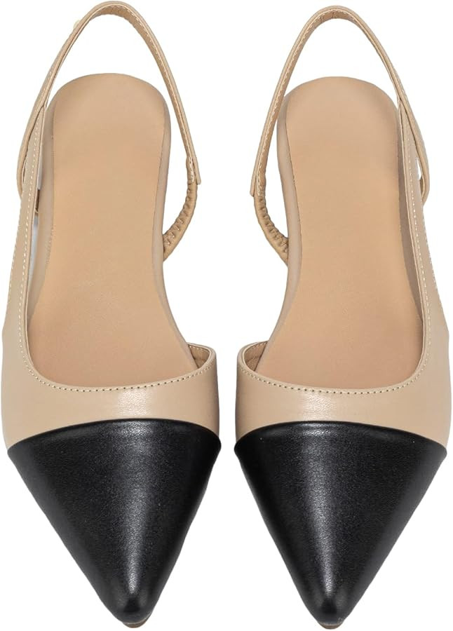 OYOANGLE Women's Two Tone Pointed Toe Slingback Flats Summer Casual Dressy Shoes | Amazon (US)