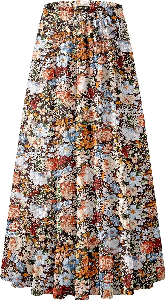 Women's Chiffon Elastic High Waist Pleated A-Line Maxi Skirts | Amazon (US)