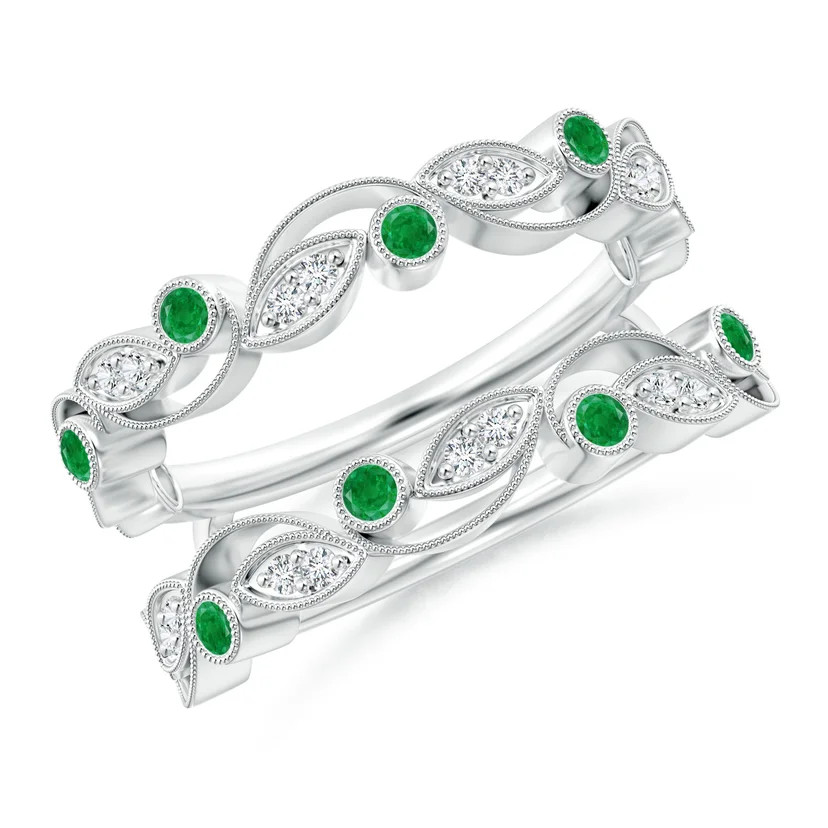Leaf Motif Emerald and Diamond Ring Wrap | Angara Inc.