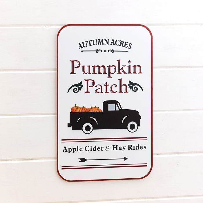 Lakeside Autumn Acres Metal Wall Hanging Harvest Pumpkin Patch Sign with Hay Ride Truck | Target