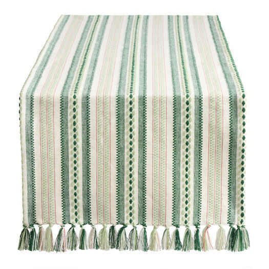Green and White Mixed Weave Stripe Table Runner by World Market | World Market
