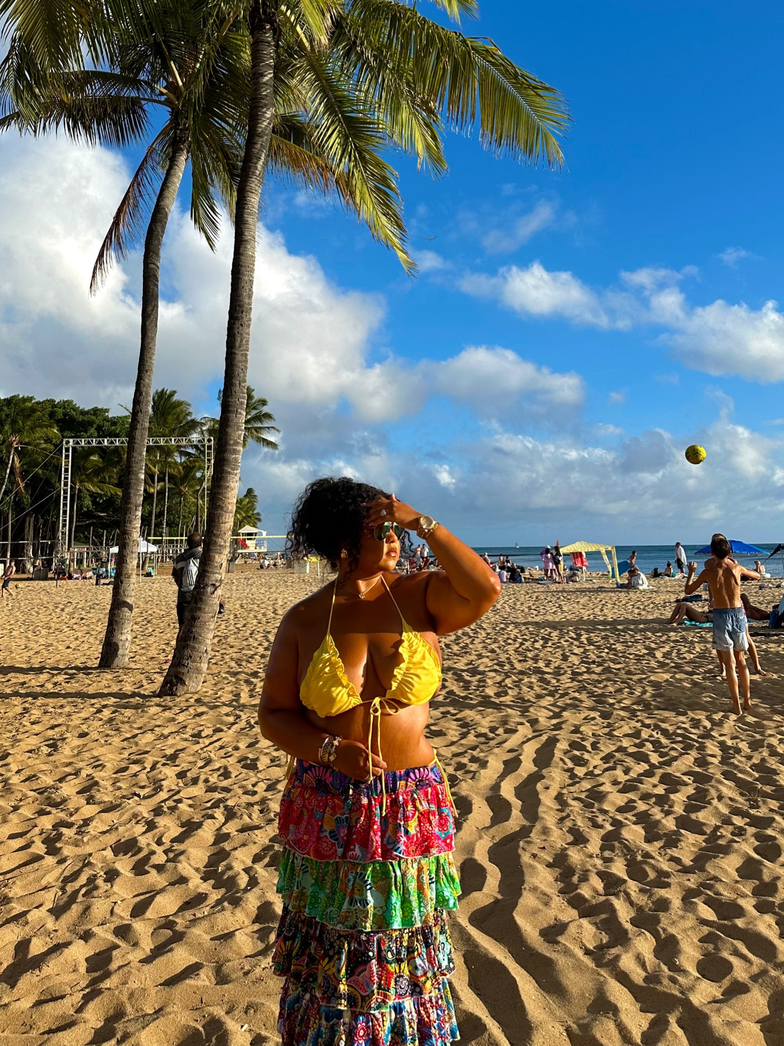 Yellow ruffle bikini Zara skirt dupe ruffle maxi colorful vacation summer outfit swim cover up Hawaii 

#LTKMidsize #LTKTravel #LTKSwim