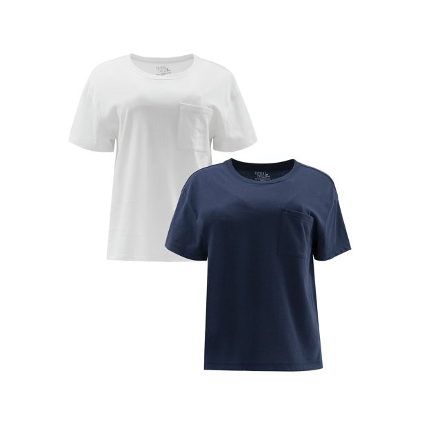 Time and Tru Women's Boyfriend Pocket T-Shirt with Short Sleeves, 2-Pack, Sizes XS-XXXL | Walmart (US)