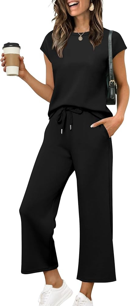 SAMPEEL Two Piece Sets for Women Summer Vacation Outfits Cap Sleeve Tops Lounge Matching Sets Clo... | Amazon (US)