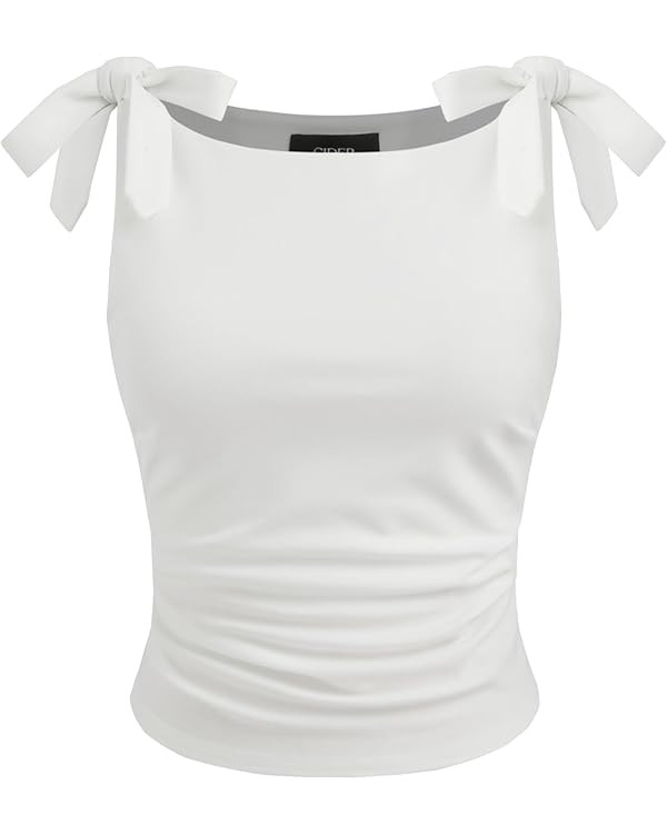 CIDER Crop Tank Tops for Women Bowknot Ruched Solid Scoop Neck Sleeveless Fitted Tops | Amazon (US)