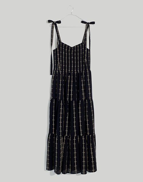 Lucie Tie-Strap Tiered Midi Dress in Jacquard Stripe | Madewell